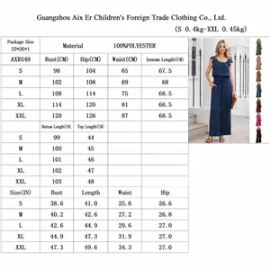 Size chart and dimensions for women's square neck sleeveless jumpsuit with pockets