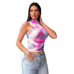 Débardeur en résille imprimé tie-dye vibrant pour femmes, style urbain chic et moderne