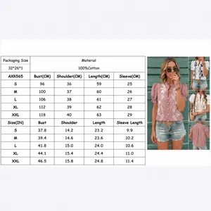 Tableau des tailles pour cardigan femme en coton brodé à manches bouffantes haut
