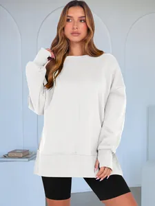 Sweatshirt blanc classique oversize à col rond pour femme avec un design de couture centrale