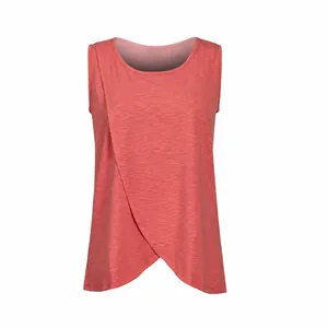Comfortable coral pink sleeveless nursing top featuring a double-layer design for maternity wear