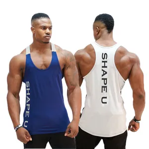 Men's breathable U-neck sports tank top with side print for gym fitness training