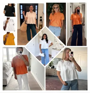 Élégante blouse à basque à manches courtes avec col rond en dentelle et broderie en résille
