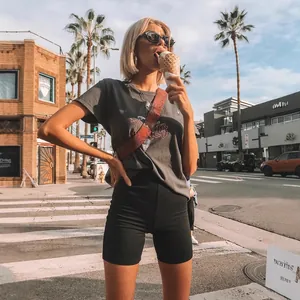 Stylish high-waisted black biker shorts for women's yoga fitness and casual street wear