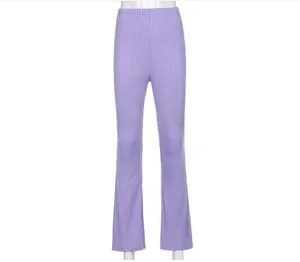 Elegante lavendelfarbene Schlaghose mit hoher Taille und bequemem elastischem Bund