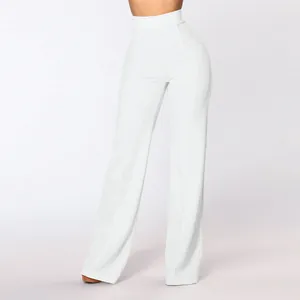Elegant high-waisted white wide-leg trousers with front seam detail for women