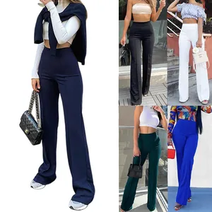 Women High Waist Flare Pants Slim Fit Solid Color Bell Bottom Trousers European Fashion Streetwear Polyester Long Pants