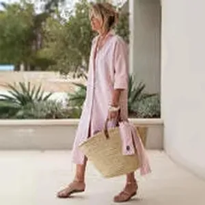 Elegant light pink striped midi shirt dress perfect for casual summer outings and beach vacations