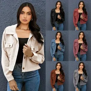 Women corduroy jacket multi-color set casual button down long sleeve crop coat