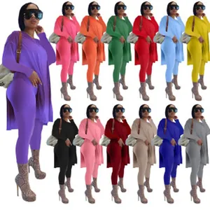 Women's casual high-neck long sleeve sweatshirt and leggings two-piece set in various colors