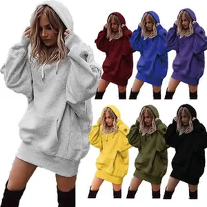 Oversized long sleeve hoodie dress for women in multiple solid colors for casual wear