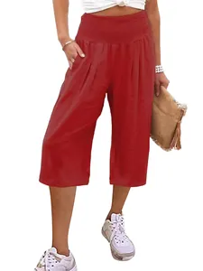 Culotte rossa a vita alta a nido d'ape con vestibilità ampia e rilassata per l'estate
