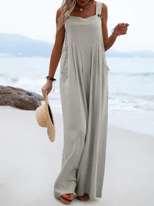 Combinaison bohème élégante grise sans manches à jambes larges pour la plage d'été