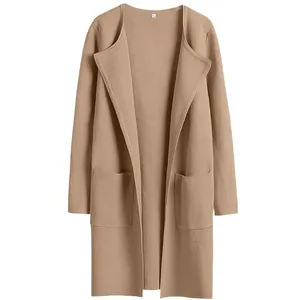 Eleganter Damen Strickcardigan in Camel mit Revers, modischer Herbst-Winter-Mantel