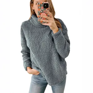 Stijlvolle grijze fleece sweatshirt met col voor dames, perfect voor de herfst en de winter