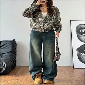 Casual dames camouflageprint jack met capuchon en rits voor herfst en winter mode outfit
