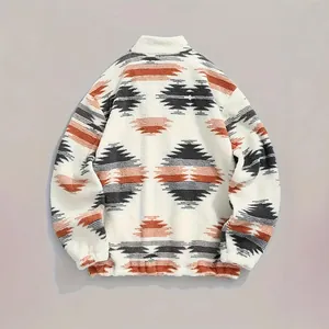 Veste en peluche pour femme avec imprimé géométrique bohème et col montant élégant