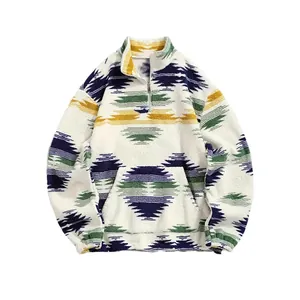 Veste polaire femme chaude avec imprimé bohème et motifs géométriques colorés avec zip.