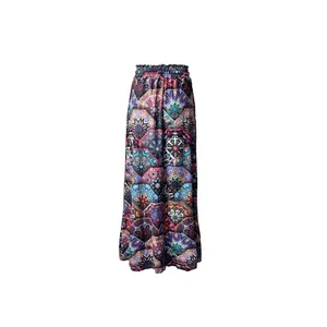 Bohemian style women high waist wide-leg pants with 3D digital mandala pattern print