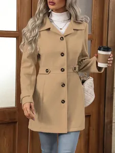 Elegant women's khaki lapel slim wool coat perfect for autumn and winter fashion styles