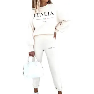 Ensemble de survêtement blanc pour femmes avec imprimé Italia et coupe ample décontractée
