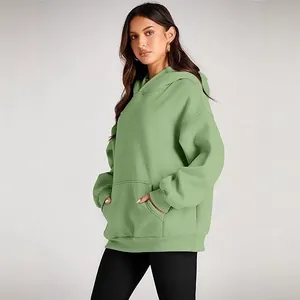 Cozy sage green oversized hooded sweatshirt for women with loose sports casual fit