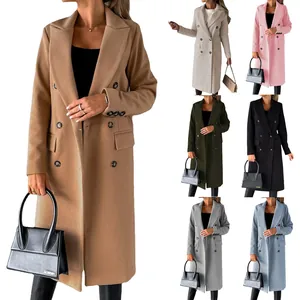Multi-color collection of women's elegant slim fit double-breasted long coats for autumn