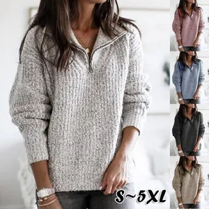 Pull en maille élégant pour femme avec demi-zip en gris chiné et plusieurs coloris