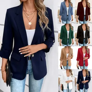 Giacca da Donna alla Moda in Tinta Unita Blazer Casual Manica Lunga con Colletto a Rever e Tasche per Ufficio e Lavoro