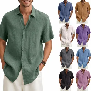 Camicie da uomo estive in cotone e lino a maniche corte in vari colori uniti