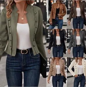Vintage women's faux suede double-breasted long sleeve jacket in multiple colors