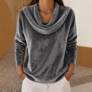 Top in maglia a maniche lunghe con collo a cappuccio casual in tinta unita per le donne