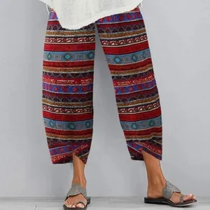 Élégant pantalon large court style bohème avec imprimé tribal et ourlet irrégulier