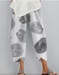 Pantalon large décontracté pour femme avec un imprimé artistique unique de cernes de bois naturel