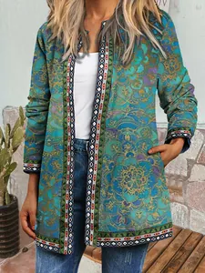 Detail view of women's ethnic print cardigan jacket featuring bohemian mandala patterns.