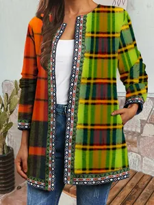 Detailed view of vintage ethnic print long sleeve open front cardigan for women