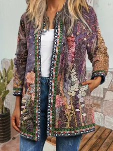 Women's vintage ethnic print long-sleeve open cardigan jacket for autumn fashion