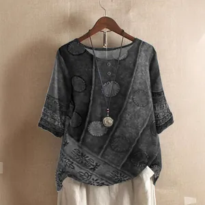 Haut de tunique décontracté pour femme avec imprimé numérique et motifs cercles vintage