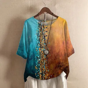 Haut décontracté ample pour femme avec imprimé numérique abstrait style boho
