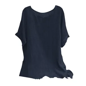 Blouse ample décontractée à manches courtes et col rond pour femme bleu marine chic