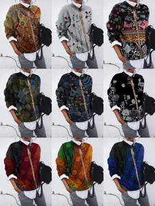 Giacca Cardigan Spazzolata da Donna con Stampa Floreale Geometrica Monopetto Manica Lunga Top Casual per Primavera Autunno