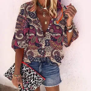 Camicia bohémien con stampa paisley, colletto alla coreana e una vestibilità ampia