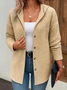 Detaillierte Ansicht einer gesteppten Kapuzenjacke für Damen in Khaki mit Rauten