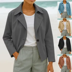 Women's Casual Elegant Solid Color Short Blazer Jacket Autumn Winter Lapel Single Button Polyester Outerwear Top