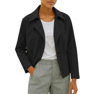 Casual women's short black blazer jacket, perfect for autumn and winter fashion