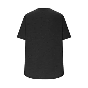 Achteraanzicht van een loszittend donkergrijs dames-T-shirt met een ronde hals