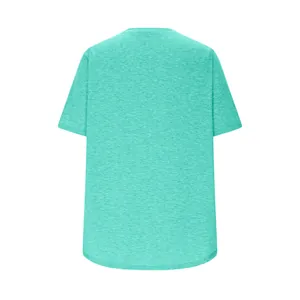 Achteraanzicht van een casual los damesshirt met korte mouwen in turquoise mintgroen