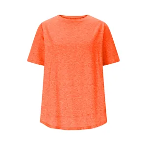 Casual losvallend dames T-shirt in gemêleerd oranje met ronde hals en ronde zoom.