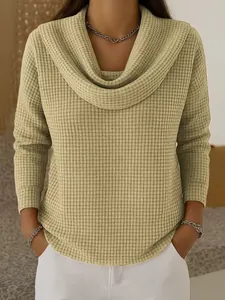 Haut à manches longues pour femmes en maille gaufrée avec col bénitier élégant