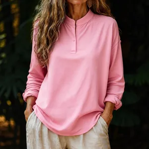 Stylish loose casual pink long-sleeved shirt with stand-up collar for women autumn fashion